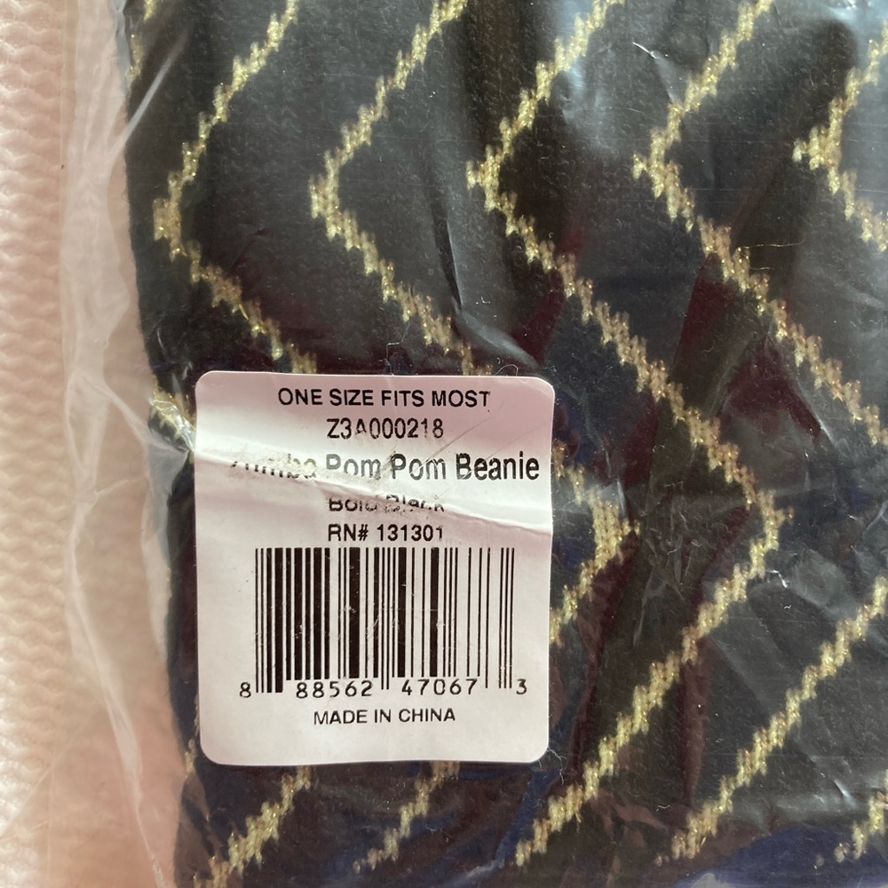 Zumba Fitness Black and Gold Chevron Pom Pom Beanie - Picture 3 of 5